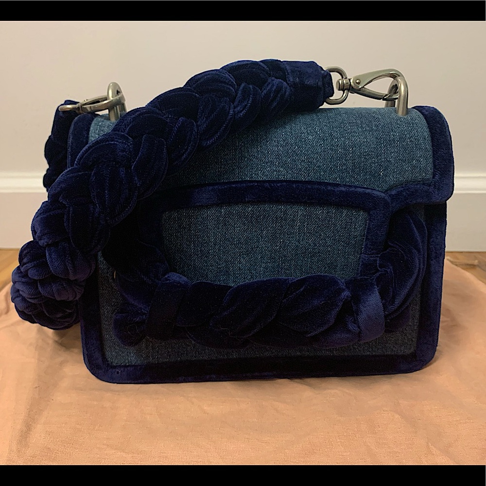 MIU MIU DENIM VELOUR SHOULDER BAG 5BD049